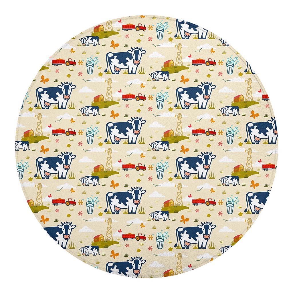Cartoon Dairy Cow Farm Pattern Print Round Blanket