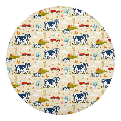 Cartoon Dairy Cow Farm Pattern Print Round Blanket