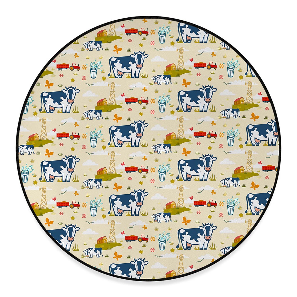 Cartoon Dairy Cow Farm Pattern Print Round Floor Mat