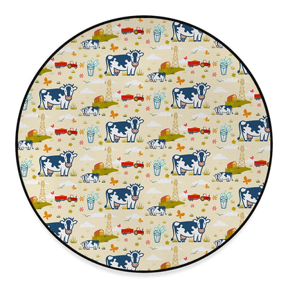 Cartoon Dairy Cow Farm Pattern Print Round Floor Mat