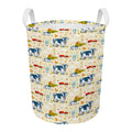 Cartoon Dairy Cow Farm Pattern Print Round Laundry Basket