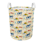 Cartoon Dairy Cow Farm Pattern Print Round Laundry Basket