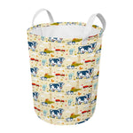 Cartoon Dairy Cow Farm Pattern Print Round Laundry Basket