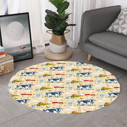 Cartoon Dairy Cow Farm Pattern Print Round Rug