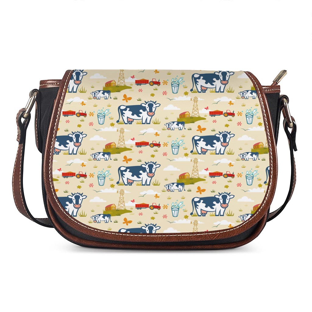 Cartoon Dairy Cow Farm Pattern Print Saddle Bag