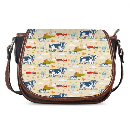 Cartoon Dairy Cow Farm Pattern Print Saddle Bag