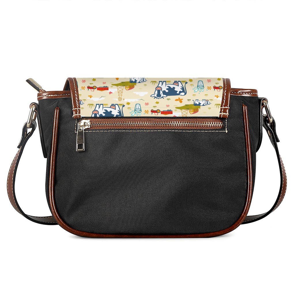 Cartoon Dairy Cow Farm Pattern Print Saddle Bag
