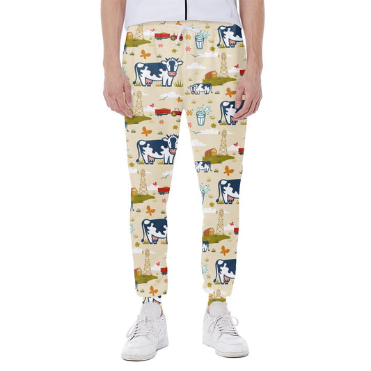 Cartoon Dairy Cow Farm Pattern Print Scuba Joggers
