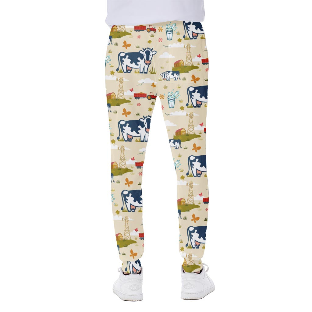 Cartoon Dairy Cow Farm Pattern Print Scuba Joggers