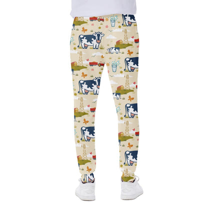 Cartoon Dairy Cow Farm Pattern Print Scuba Joggers