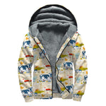 Cartoon Dairy Cow Farm Pattern Print Sherpa Lined Zip Up Hoodie