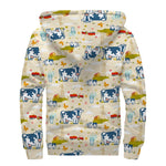 Cartoon Dairy Cow Farm Pattern Print Sherpa Lined Zip Up Hoodie