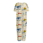 Cartoon Dairy Cow Farm Pattern Print Short Sleeve Long Nightdress