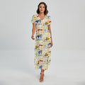 Cartoon Dairy Cow Farm Pattern Print Short Sleeve Maxi Dress
