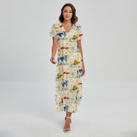 Cartoon Dairy Cow Farm Pattern Print Short Sleeve Maxi Dress