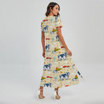 Cartoon Dairy Cow Farm Pattern Print Short Sleeve Maxi Dress