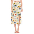 Cartoon Dairy Cow Farm Pattern Print Side Slit Midi Skirt