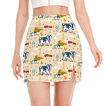 Cartoon Dairy Cow Farm Pattern Print Side Slit Mini Skirt