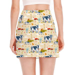 Cartoon Dairy Cow Farm Pattern Print Side Slit Mini Skirt