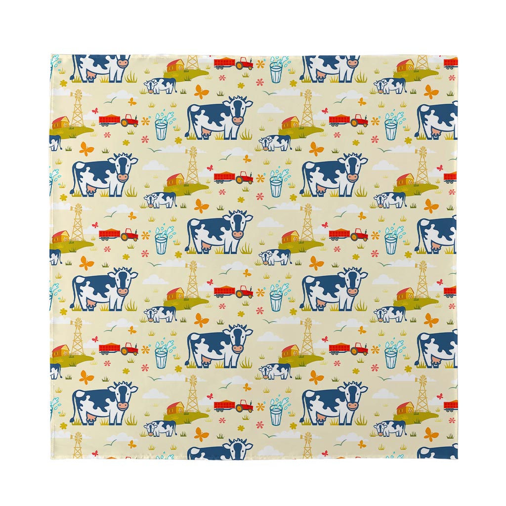 Cartoon Dairy Cow Farm Pattern Print Silk Bandana