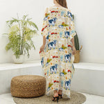 Cartoon Dairy Cow Farm Pattern Print Silk V-Neck Kaftan Dress