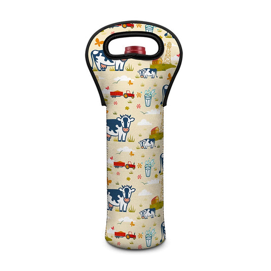 Cartoon Dairy Cow Farm Pattern Print Single Neoprene Wine Tote