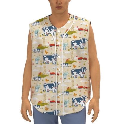 Cartoon Dairy Cow Farm Pattern Print Sleeveless Baseball Jersey