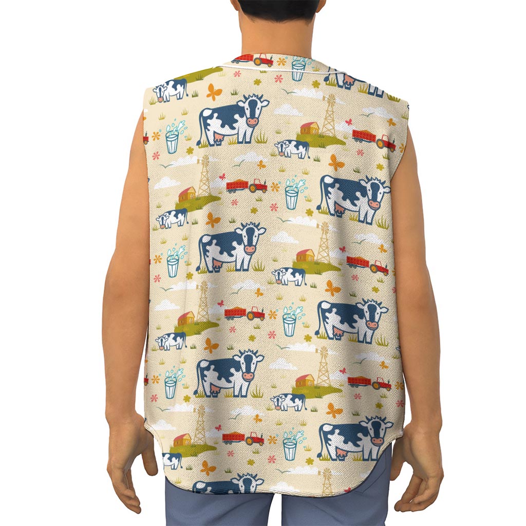 Cartoon Dairy Cow Farm Pattern Print Sleeveless Baseball Jersey