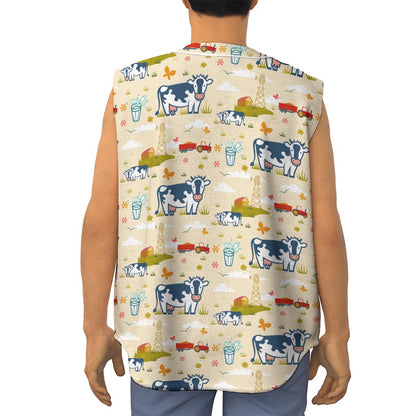 Cartoon Dairy Cow Farm Pattern Print Sleeveless Baseball Jersey