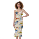 Cartoon Dairy Cow Farm Pattern Print Slim Fit Midi Cami Dress