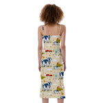 Cartoon Dairy Cow Farm Pattern Print Slim Fit Midi Cami Dress