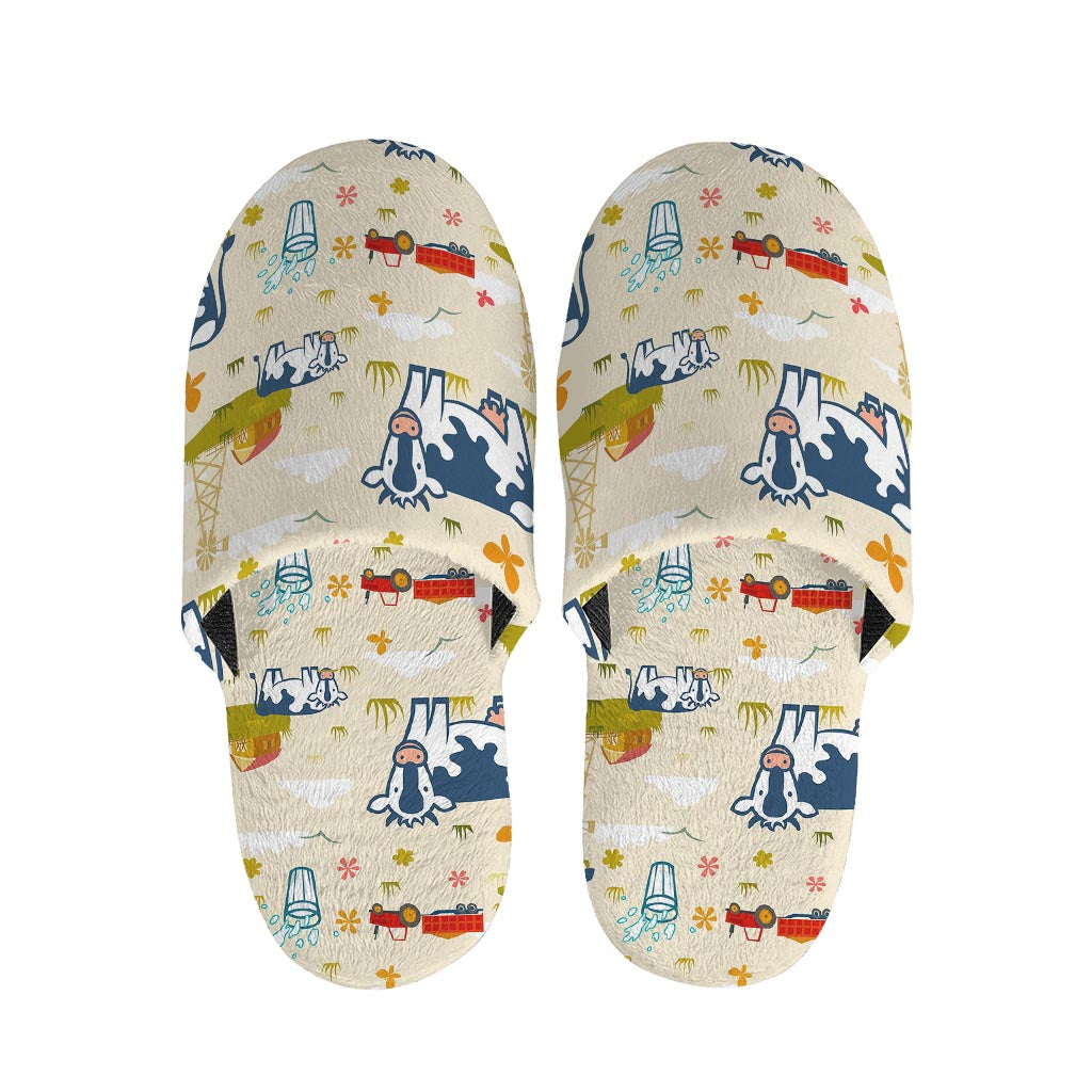 Cartoon Dairy Cow Farm Pattern Print Slippers