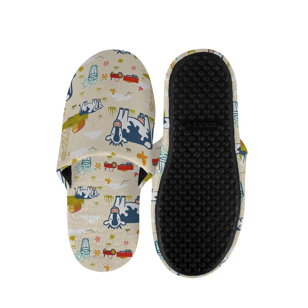 Cartoon Dairy Cow Farm Pattern Print Slippers