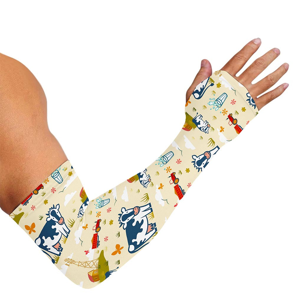 Cartoon Dairy Cow Farm Pattern Print Sun Protection Arm Sleeves