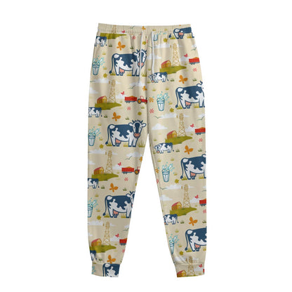 Cartoon Dairy Cow Farm Pattern Print Sweatpants