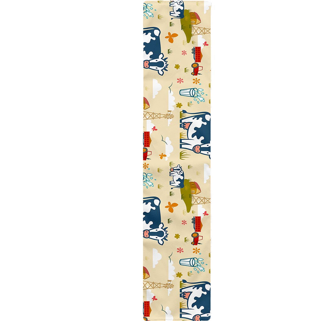 Cartoon Dairy Cow Farm Pattern Print Table Runner