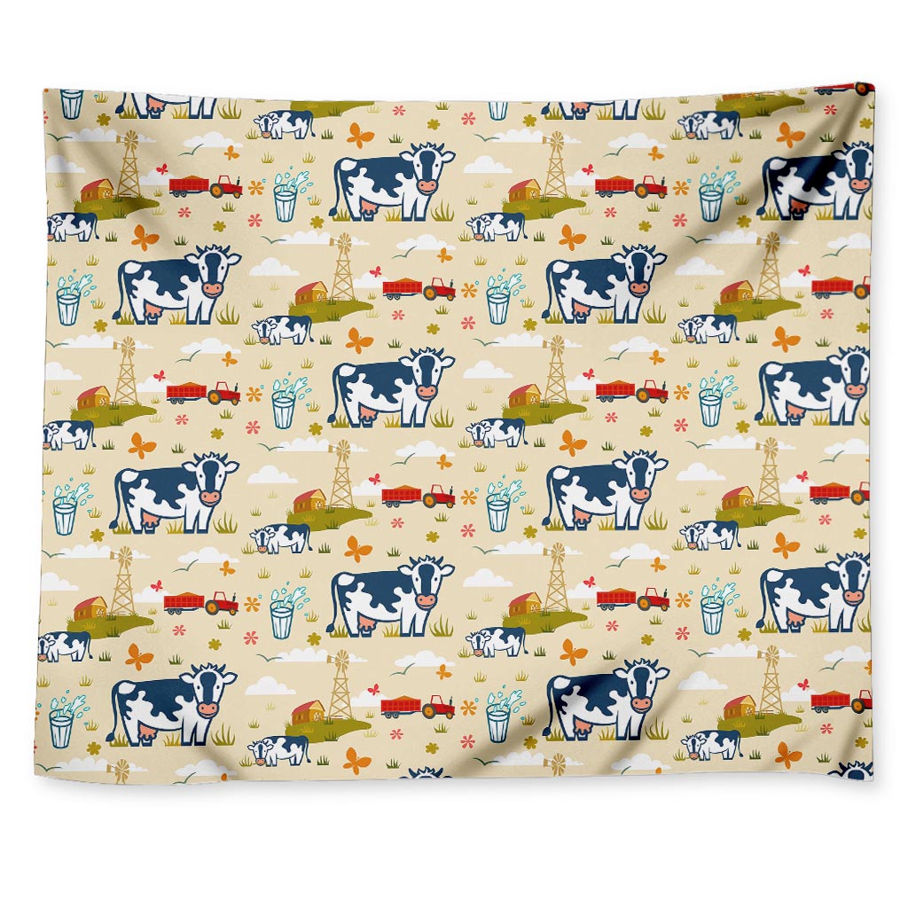 Cartoon Dairy Cow Farm Pattern Print Tapestry