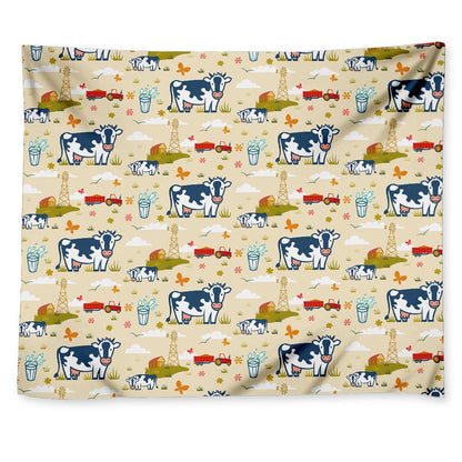 Cartoon Dairy Cow Farm Pattern Print Tapestry
