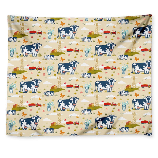 Cartoon Dairy Cow Farm Pattern Print Tapestry
