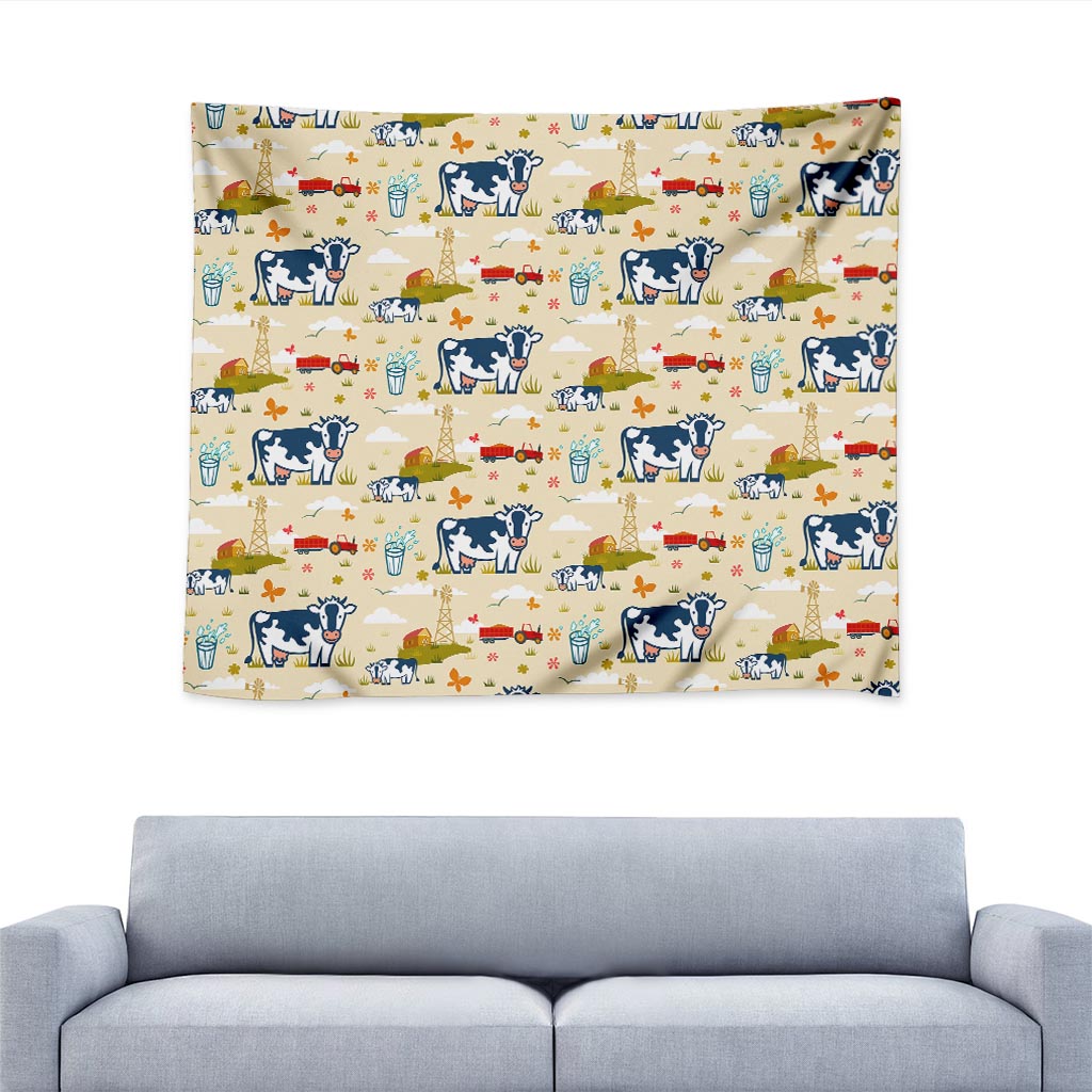 Cartoon Dairy Cow Farm Pattern Print Tapestry