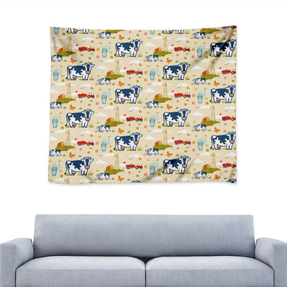 Cartoon Dairy Cow Farm Pattern Print Tapestry