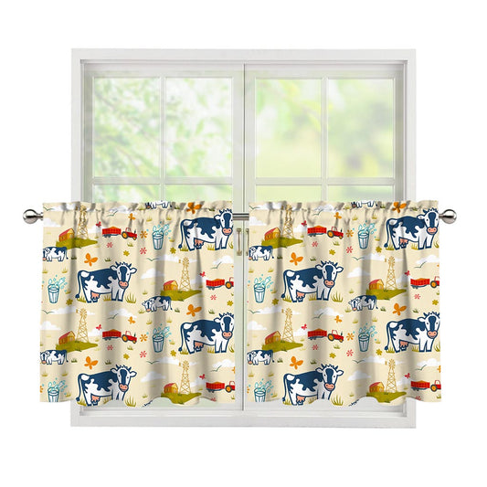Cartoon Dairy Cow Farm Pattern Print Tier Curtains