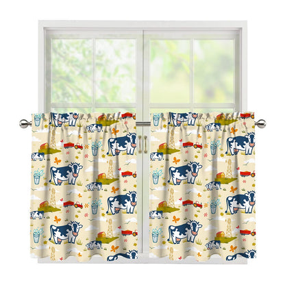 Cartoon Dairy Cow Farm Pattern Print Tier Curtains
