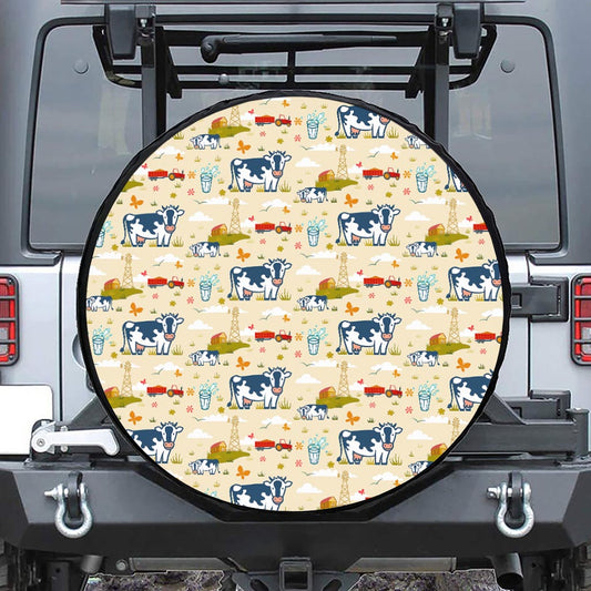 Cartoon Dairy Cow Farm Pattern Print Tire Cover