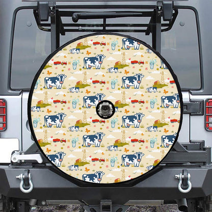 Cartoon Dairy Cow Farm Pattern Print Tire Cover With Camera Hole