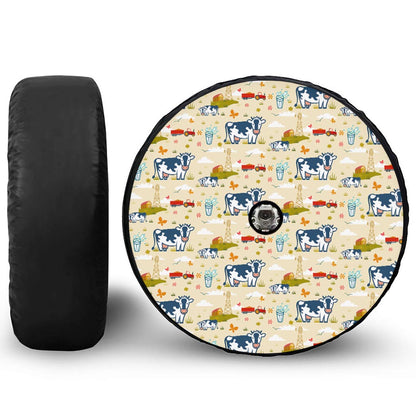 Cartoon Dairy Cow Farm Pattern Print Tire Cover With Camera Hole