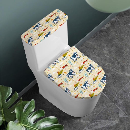 Cartoon Dairy Cow Farm Pattern Print Toilet Lid And Tank Cover Set
