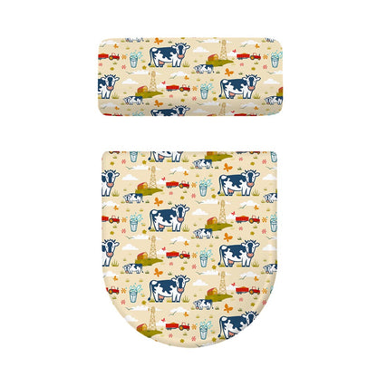 Cartoon Dairy Cow Farm Pattern Print Toilet Lid And Tank Cover Set