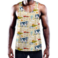 Cartoon Dairy Cow Farm Pattern Print Men's Workout Tank Top