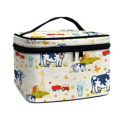 Cartoon Dairy Cow Farm Pattern Print Travel Makeup Bag